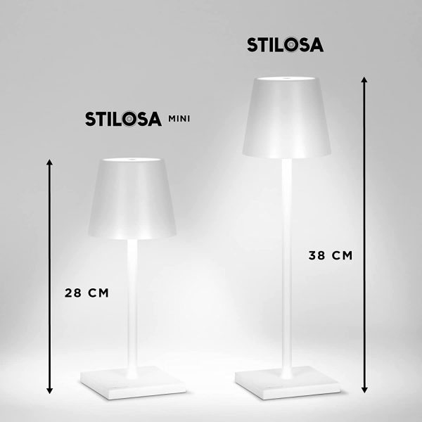 Stilosa Mini - Lampada Ricaricabile da Tavolo senza fili - Luce LED Regolabile (Dimmer) con il Tocco - Casa e Ristorante - USB C - Lunga Durata - IP54 Uso Interno ed Esterno - Bianco Opaco - immagine 4