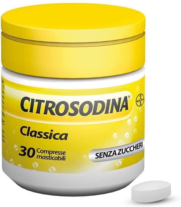 Citrosodina Masticabile con Acido Citrico e Bicarbonato di Sodio, Senza Zucchero, 30 Compresse