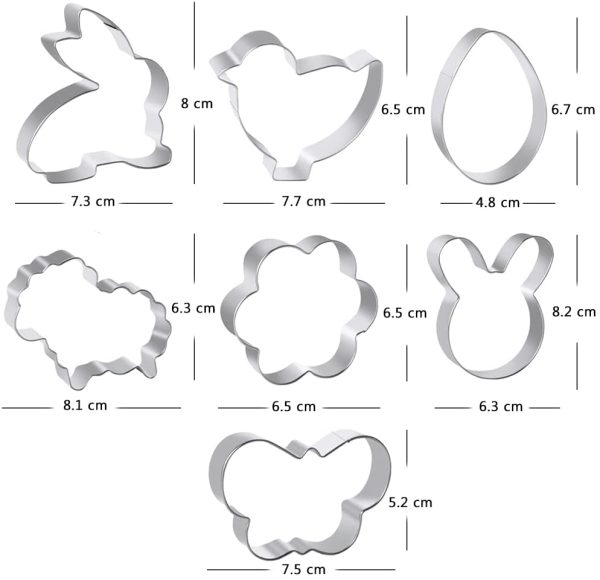 Formine per Biscotti di Pasqua, 7 Pezzi Tagliabiscotti Acciaio Inox Modello Pasqua Uovo, Coniglietto, Testa di Coniglio, Farfalla, Fiore, Pecora, Pulcino Stampi Biscotti Pasquali - immagine 5