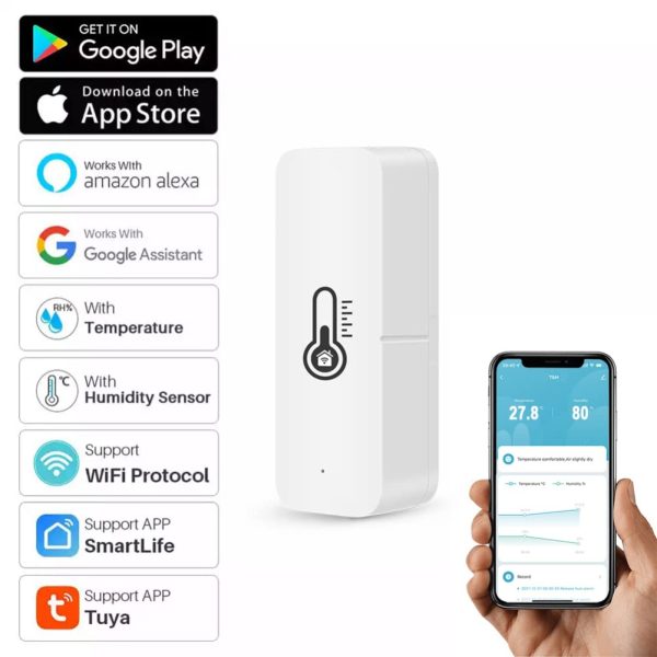 STARMOON Sensore di umidit?? della temperatura Smart WiFi,Tuya Wireless Bluetooth Termometro Igrometro con Buzzer,APP Remote Monitoring - immagine 5