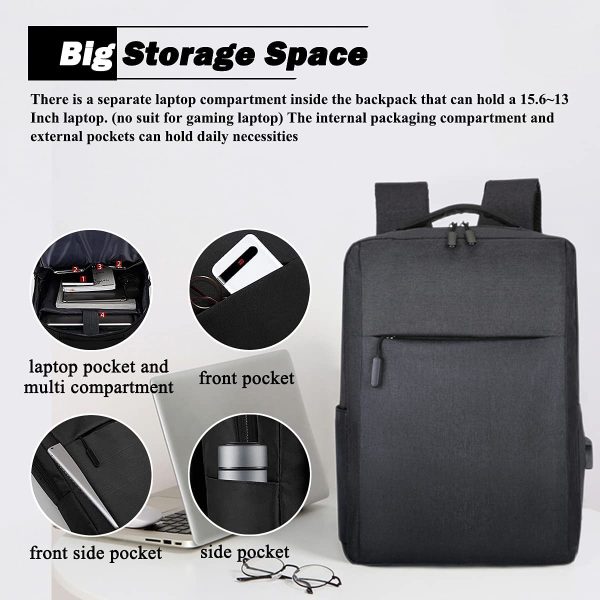 BIGFOX Zaino Uomo, Zaino PC Portatile 15.6 Pollici Zaino Impermeabile, Zaino per Laptop con Porta di Ricarica USB, Zaino da Viaggio, Zaino Lavoro Uomo per Universita Scuola Viaggio, Nero - immagine 6