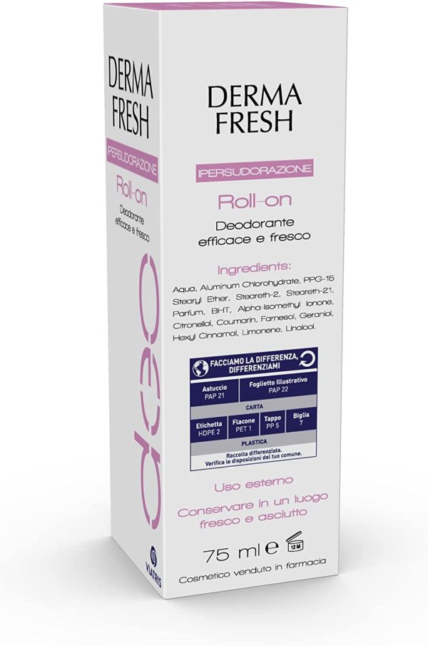 Dermafresh Ipersudorazione Roll-On Deodorante Fresco No Alcol e Conservanti per Regolare la Sudorazione Corporea in Eccesso - 75 ml - immagine 5