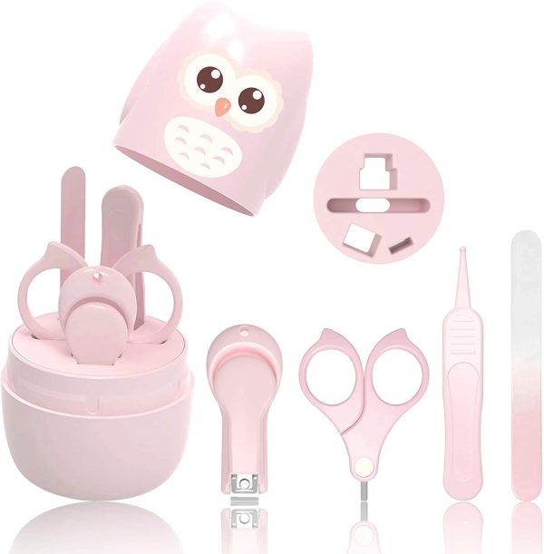 Set Manicure Neonati| Kit 4-in-1 per Baby, con Forbicine, Tagliaunghie, Lima e Pinzetta in Custodia con Gufo | Sicuro, Facile da Usare|Ottima Idea Regalo per Nascita o Battesimo (Verde) (A) - immagine 6