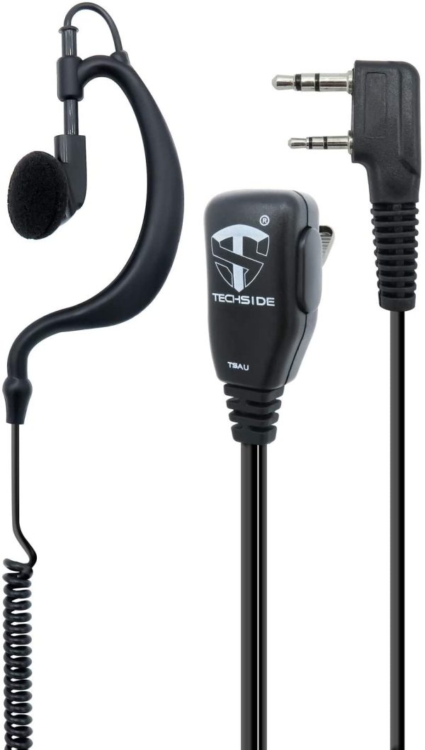 TECHSIDE Microfono Auricolare Avvolgente a 2 pin Kenwood | Per Radio ricetrasmittenti | Compatibile con TI-F8+ Midland G10, G11V, CT890, BaoFeng UV-82, UV5RA | Vigilanza Sicurezza SoftAir