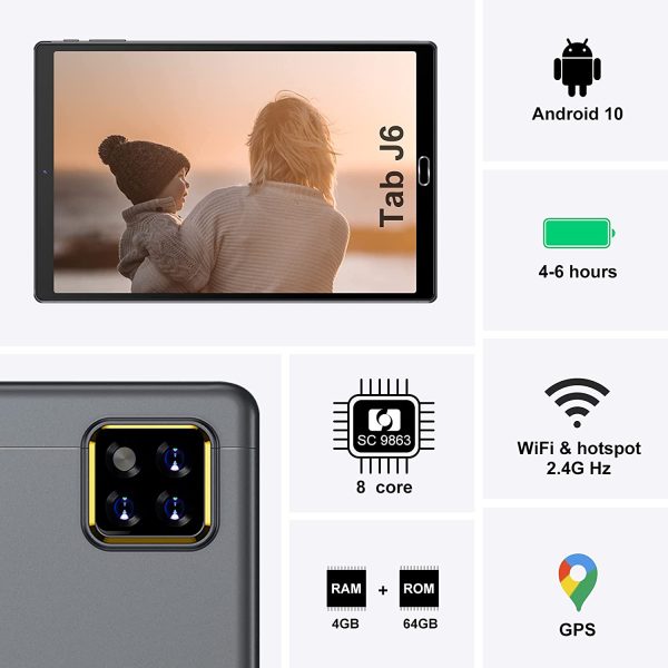 Tablet 10.1 Pollici Android 10.0 - RAM 4GB | ROM 64GB - WIFI -Octa core (Certificazione GOOGLE GMS) - Tablets - 6000mAh Batteria - Custodia di Alta Qualit??(Grigio) - immagine 4