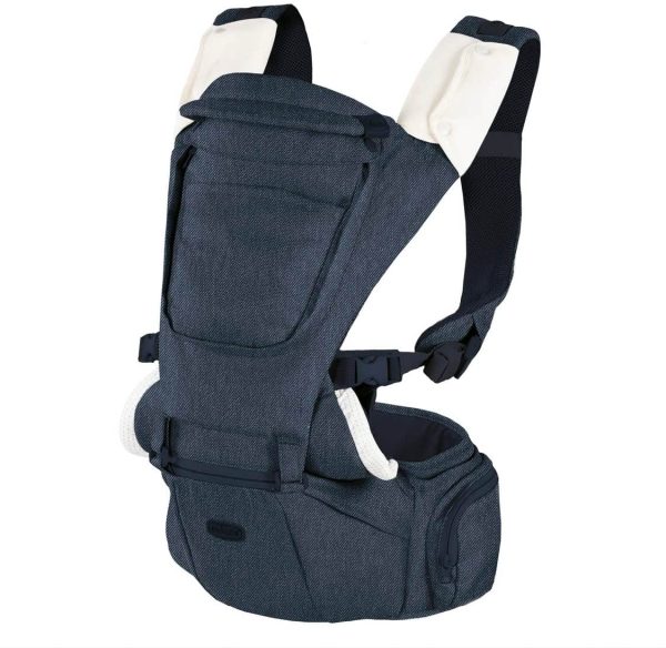 Chicco Hip Seat Carrier Marsupio Neonati Ergonomico da 0 Mesi a 15 kg, Porta Beb?? 3in1 Multifunzione con Base Rigida Staccabile, Spallacci Imbottiti e Cappuccio Protettivo, 8 Posizioni - Denim