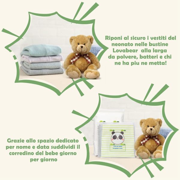 Foenguy 12 Bustine Corredino Neonato Sacchetti Cambio Neonato Buste per Valigia Ospedale Future Mamme Borsa Parto Ospedale Lista Nascita Beb?? Due specifiche37*25cm/25*25cm con Cursore Ermetico (Panda)