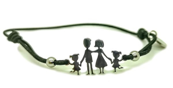 Bracciale famiglia family elastico con sagoma famiglia in acciaio inossidabile, regolabile. Handmade, realizzato a mano, - immagine 9