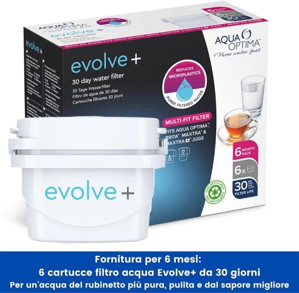 Aqua Optima Evolve+ Cartuccia Filtro Acqua 30 giorni, Confezione da 6 (Fino a 6 Mesi di Fornitura) - Compatibile con Oltre il 90% Delle Caraffe Filtranti Tra Cui Brita Maxtra e Maxtra+ - immagine 3