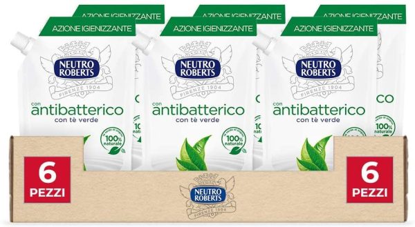 Neutro Roberts, Sapone Liquido Ecopouch Antibatterico, Ecoricarica Ecologica, Pelle Sana e Protetta, T?? Verde - Confezione da 6 Pezzi da 400 ml - immagine 3