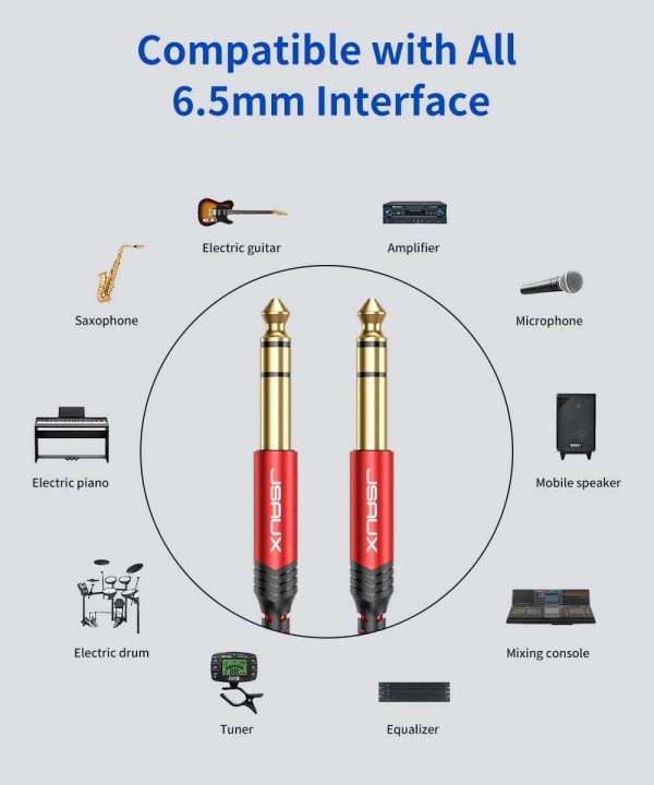 3M JSAUX Cavo Audio Jack Professionale da 6,3mm, Cavo per Strumento Chitarra TRS Maschio da 6,35mm a Maschio 6,35mm Cavo da 1/4 di Nylon Stereo per Chitarra, Basso, Tastiera, Amplificatore-Rosso??