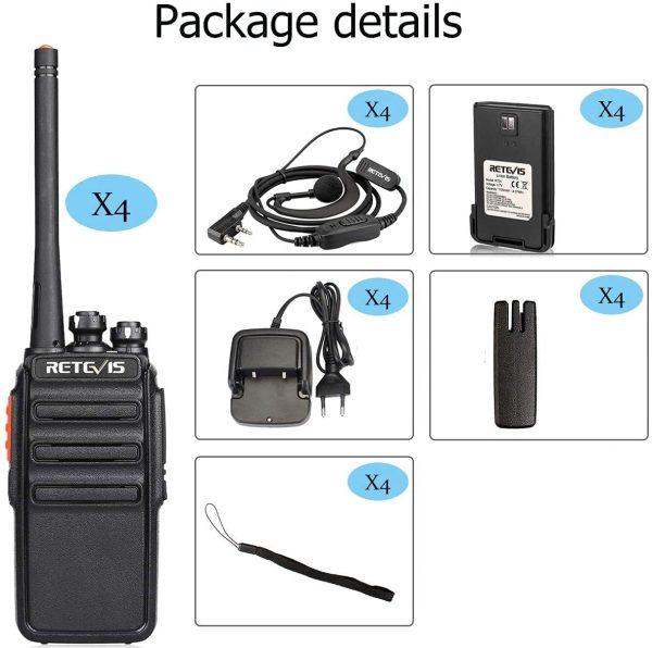 RT24 Walkie Talkie Ricaricabili PMR446 Licenza-Libero, Walkie Talkie Professionali, VOX 16 Canali CTCSS/DCS, Ricetrasmittenti Lunga Distanza con Auricolare (4 Pezzi, Nero) - immagine 3