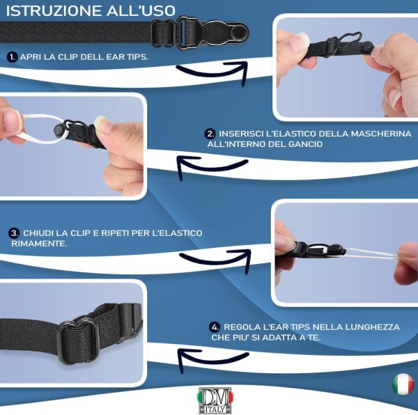 5 elastici per mascherine salva orecchie, con chiusura a clip (NON SFUGGE ) salva orecchie fascetta gancio porta mascherina - immagine 7