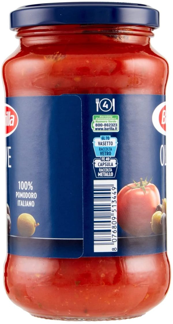 Barilla Sugo Pronto di Pomodoro 100% Italiano con Olive Nere, Olive Verdi e Olio Extravergine d'Oliva, 400g