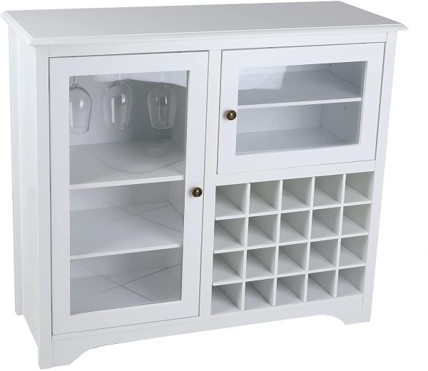 Credenza Cantinetta Moderna, Mobiletto Porta Bottiglie e Calici di Vino, Armadietto con 2 Ante in Legno, adatto per Sala da Pranzo, Soggiorno, 94.5x35x82cm - immagine 4