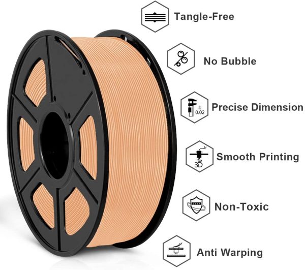 Filamento per stampante 3D SUNLU PLA Plus 1,75 mm Bobina da 1 kg, filamento PLA+ 1,75 +/- 0,02 mm per la stampa 3D, totale 3 kg (arancione, caff??, pelle) - immagine 2