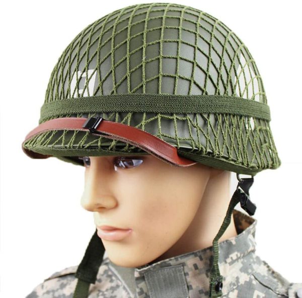 XYLUCKY Replica Perfetta del Casco Verde dell'Esercito Americano M1 della Seconda Guerra Mondiale con Pittura Fai-da-Te in Rete/Tela