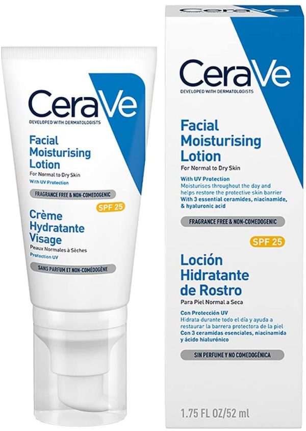 CeraVe Crema viso idratante per pelli da normali a secche, con SPF 25, con 3 ceramidi essenziali e ialurone 52 ml - immagine 2