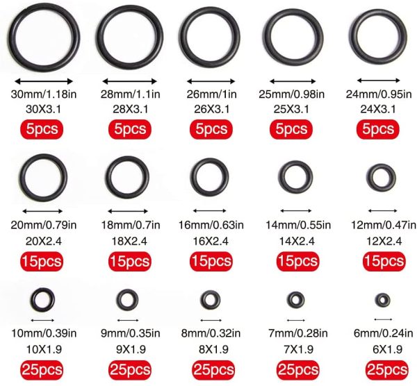 225 Pezzi 15 Misure Neri O-ring Assortimento Kit, Nitrilica O-ring Gomma Guarnizioni di Tenuta, per Aria Condizionata, Automobile, Impianti Idraulici - immagine 4