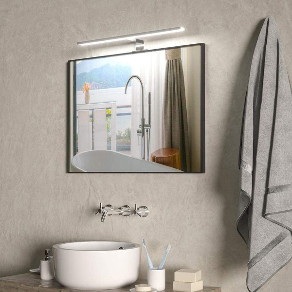 Bakaji Lampada da Specchio Bagno Applique Parete Muro Lunghezza 30cm Luce LED 6W 480lm Risparmio Energetico Bianco Freddo 6500K Design Moderno in Alluminio Cromato 3 Tipi di Installazione (30 cm)