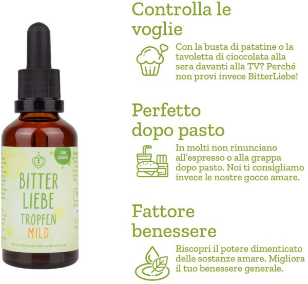 BitterLiebe? ?C Gocce di sostanze amare, versione delicata, senza alcol 50 ml, rese famose dallo show tedesco ??Die H?hle der L?wen??, con aceto di mele bio e zinco - immagine 6