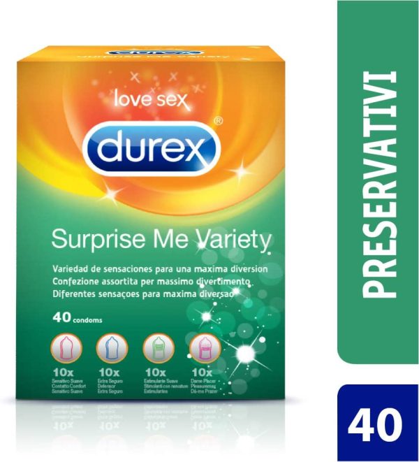 Durex Surprise Me Preservativi Assortiti, 40 Profilattici