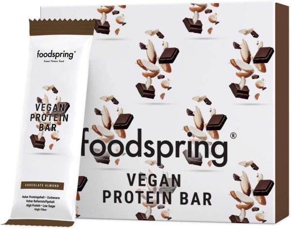 foodspring Barrette Proteiche Vegane, Cioccolato e Mandorla, 12 x 60g, Barretta proteica puramente vegetale senza aromi artificiali, a basso contenuto di zuccheri e alto contenuto proteico - immagine 5