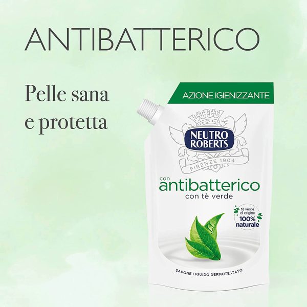 Neutro Roberts, Sapone Liquido Ecopouch Antibatterico, Ecoricarica Ecologica, Pelle Sana e Protetta, T?? Verde - Confezione da 6 Pezzi da 400 ml - immagine 6