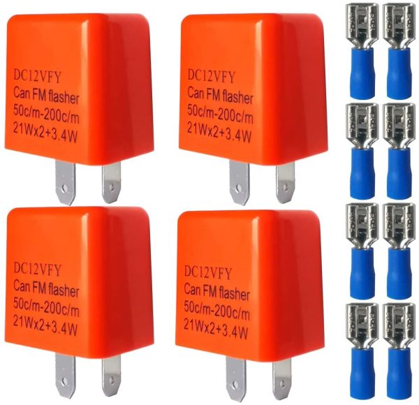 4pcs 12V 2 Pin Elettronico Relè Lampeggiante, Rele Con Regolatore Frequenza Lampeggio Frecce Led Indicatori di Direzione, Velocità Regolabile per Auto e Moto (Arancio)