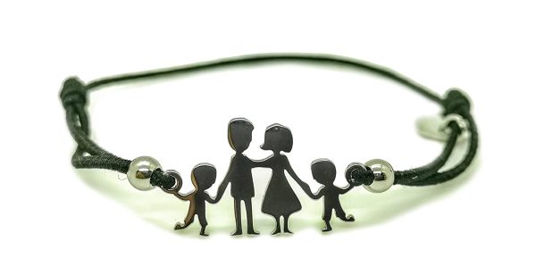 Bracciale famiglia family elastico con sagoma famiglia in acciaio inossidabile, regolabile. Handmade, realizzato a mano, - immagine 6