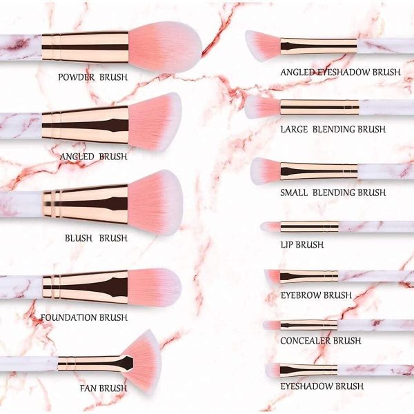 Pennelli Make Up Start Makers 12 pezzi Set di Pennelli per trucco In Marmo Rosa Con Polvere Ombretto Correttore Per Labbra Correttore Portapennelli Make Up Con Soffici Fibre Sintetiche??rosa?? - immagine 6