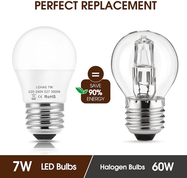 LOHAS Lampadina LED E27, 7W equivalente a 60W, Lampadina LED E27 Luce Calda 3000K, 600 lumens, Lampadina Globo E27 G45, Non Dimmerabile, Pacco da 3 - immagine 5