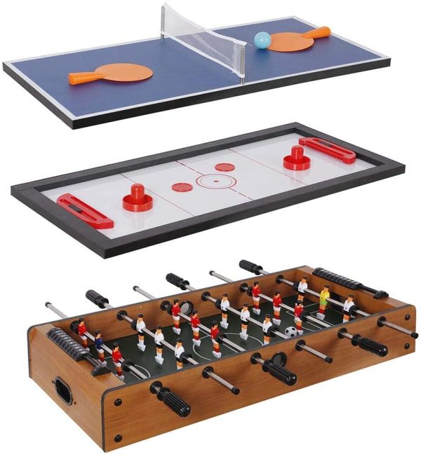 BAKAJI Tavolo Multigioco 4in1 in Legno con Giochi Intercambiabili Sportivi Multigiocatore Calcio Balilla Biliardo Ping Pong Air Hockey Giocattolo per Bambini Dimensione 87 x 43 x 73 cm - immagine 4