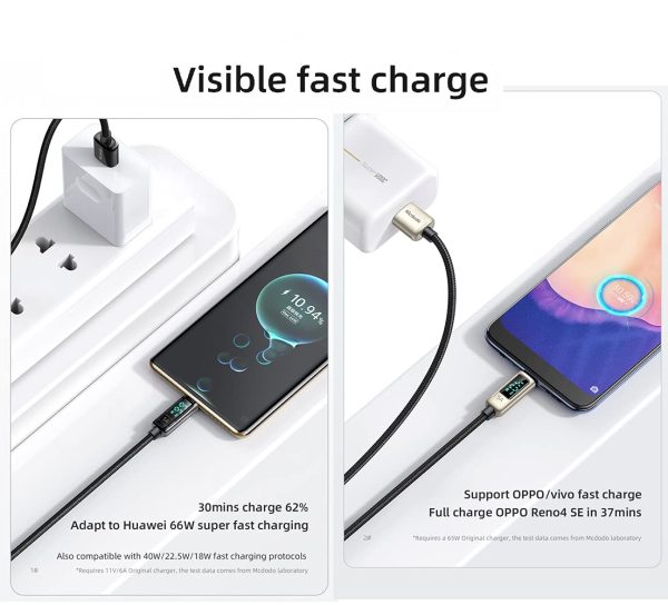 Cavo USB Type-C 6A 66W mcdodo,visibile la ricarica rapida energia del display digitale,con ricarica rapida e modalit?? di carica di mantenimento,per Galaxy S21 S11 S10 Huawei P40 Xiaomi 1.2M (nero) - immagine 5