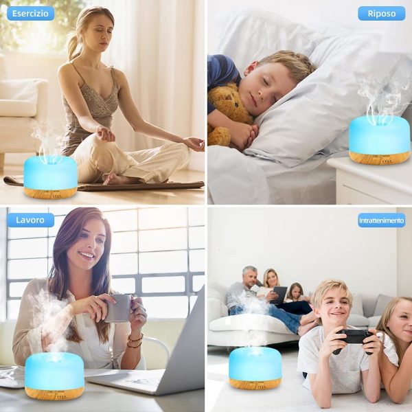 Diffusore di oli Essenziali, 300 ML Diffusore di Aromi, Ultrasuoni Umidificatore, Diffusore di Aromi Elettrico, Diffusore, Diffusore di Essenze con 7 Colori LED Selezionabili, Con Telecomando - immagine 2