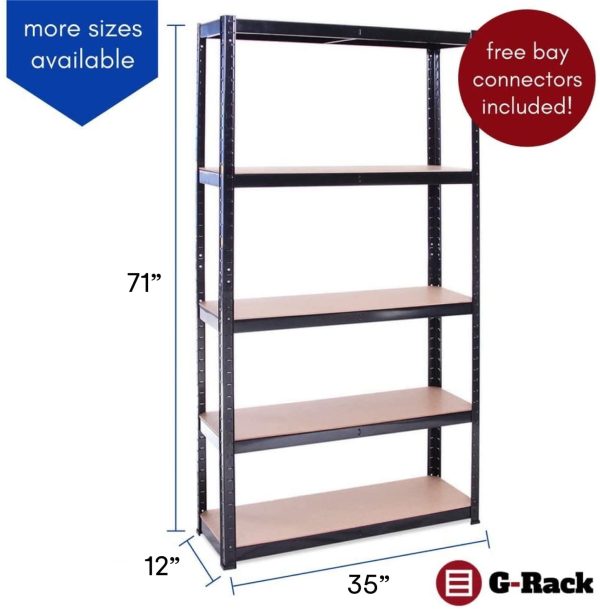 Scaffali in Metallo da Garage: 180 x 90 x 30cm | Scaffali per Carichi Pesanti - 1 Scaffale Nero 5 Ripiani (175KG/Ripiano), 875KG Totale | Per Officina, Magazzino, Ufficio | Garanzia 5 anni