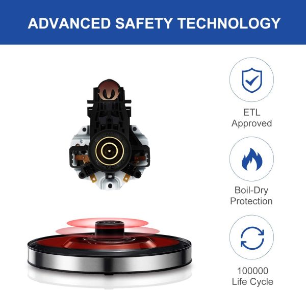 Bollitore Elettrico, Temperatura Regolabile(40??-100??C) Bollitori In Acciaio Inox Spegnimento automatico con illuminazione a LED, Strix Termostato Bollitori Elettrici,1.7L, 2200W - immagine 6