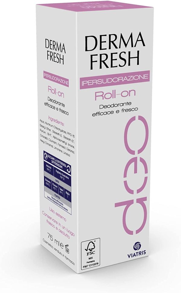 Dermafresh Ipersudorazione Roll-On Deodorante Fresco No Alcol e Conservanti per Regolare la Sudorazione Corporea in Eccesso - 75 ml - immagine 6