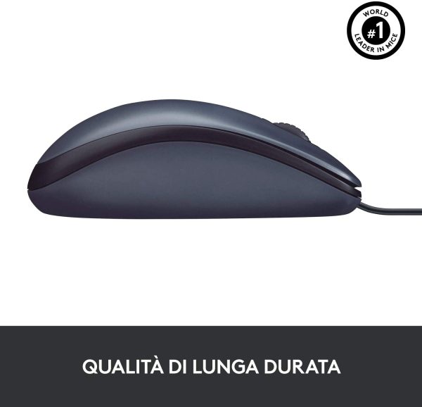 B100 Mouse USB Cablato, 3 Pulsanti, Rilevamento Ottico, Ambidestro, PC / Mac / Laptop/Chromebook - Nero - immagine 4