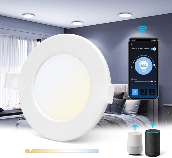 Faretti LED da Incasso Intelligenti ultrasottili, 6W. Compatibile con Alexa e Google. Luce dimmerabile da 3000-6500K. Controllo Vocale, Controllo Wi-Fi Wireless. [Classe energetica A +]