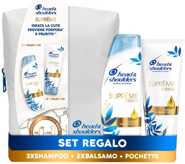 Head & Shoulders Shampoo Antiforfora Suprême Idrata con Olio di Argan e Olio di Cocco Shampoo e Balsamo Set, Capelli Secchi, Confezione da 3 x 225ml Shampoo + 2 x 225ml Balsamo, Idea Regalo Donna - immagine 3