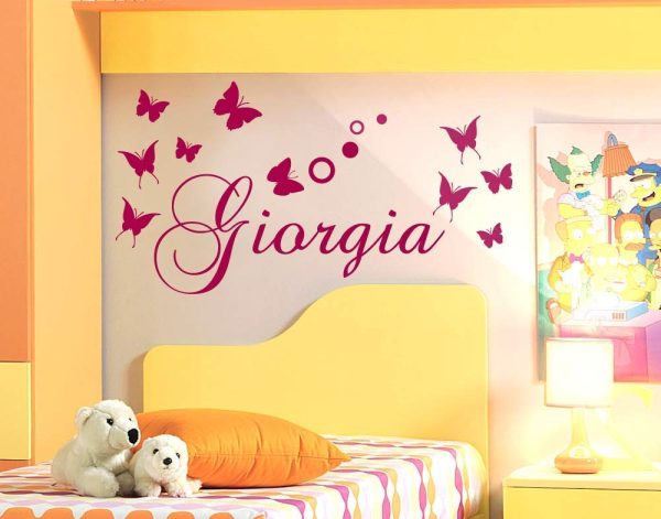 Adesivi Murali Nome personalizzato bambini farfalle e cerchi pois Adesivo Murale cameretta Wall Stickers Personalizzato Decorazione Cameretta Bambina bambino con nome stickerdesign - immagine 2