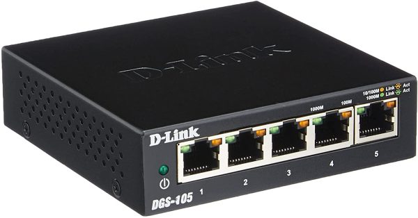 DGS-105 Switch 5 Porte Gigabit, Struttura in Metallo, Nero