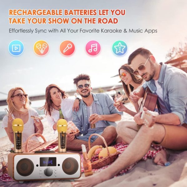 GJCrafts Karaoke Bluetooth Portatile, Sistema di Karaoke PA con 2 Microfoni Wireles, Karaoke Macchina Altoparlante con Supporto per Cellulare/USB, Sostegno Scheda TF/AUX In, per Riunioni, Picnic(Nero) - immagine 5