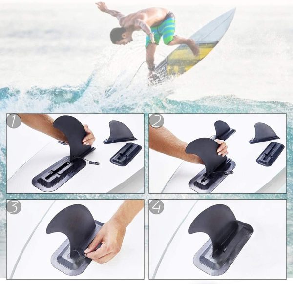 2 Pezzi Pinna Tavola da Surf Pinnetta Centrale Plastica Pinna Singola Smontabile per Tavola da Surf e SUP Canoa(24.3 * 11.5 * 22CM, Nero) - immagine 7