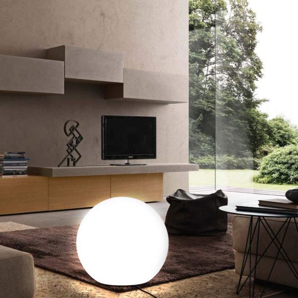 Bakaji Lampada Design Sfera da Giardino Diametro 20 cm Luce Illuminazione Esterno da Terra o Tavolo Attacco E27 Lampadina Max 25W Colore Bianco con Picchetti di Fissaggio al Terreno - immagine 2