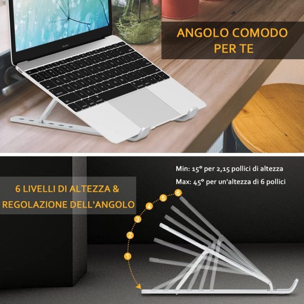 Supporto PC Portatile, Alluminio Ventilato Porta Notebook, Raffreddamento Regolabile Porta PC, Leggero Notebook Riser Compatibile con MacBook Air/PRO, Huawei Matebook D/Altri 10-15.6?? Tablet - immagine 7