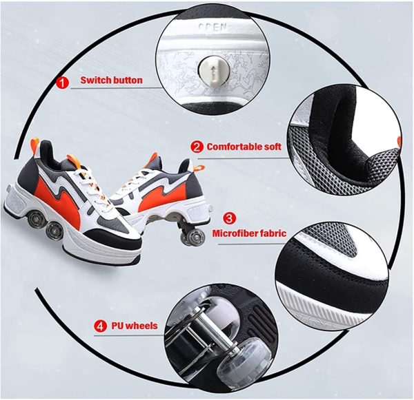 Scarpe con Rotelle Pattini A Rotelle 4 Ruote LED Skateboard Sneakers Scarpe Sportive con Rotelle Pattini in Linea per Adulti Unisex - immagine 6