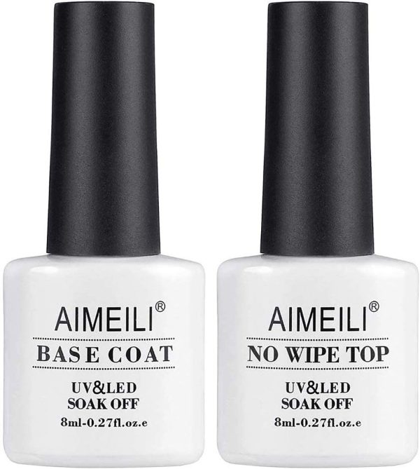 AIMEILI Base e Top coat Semipermanente Smalto Semipermanente per Unghie in Gel Soak Off UV LED Smalti Gel per Unghie Kit Semipermanente Unghie Kit per Manicure 2 x 8ml - immagine 5