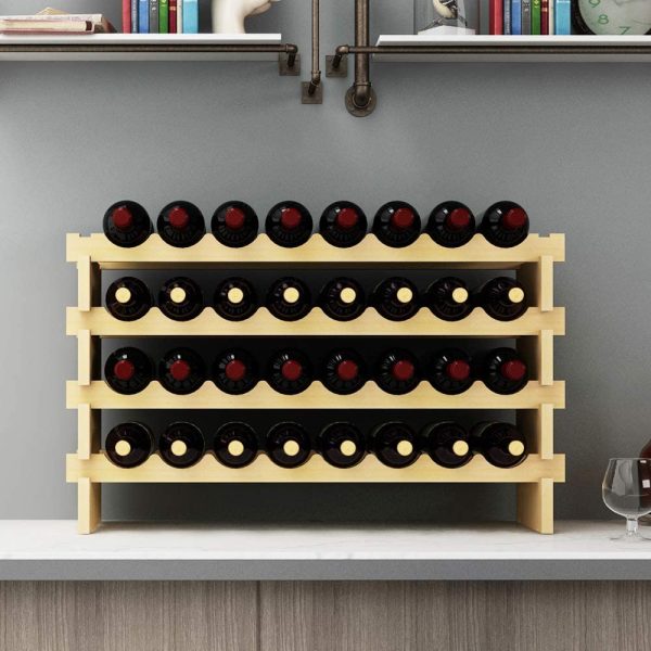 4 Ripiani 32 Bottiglie Cantinetta Portabottiglie Vino in Legno Scaffale Porta Bottiglie 90 x 54 x 30 cm - immagine 7